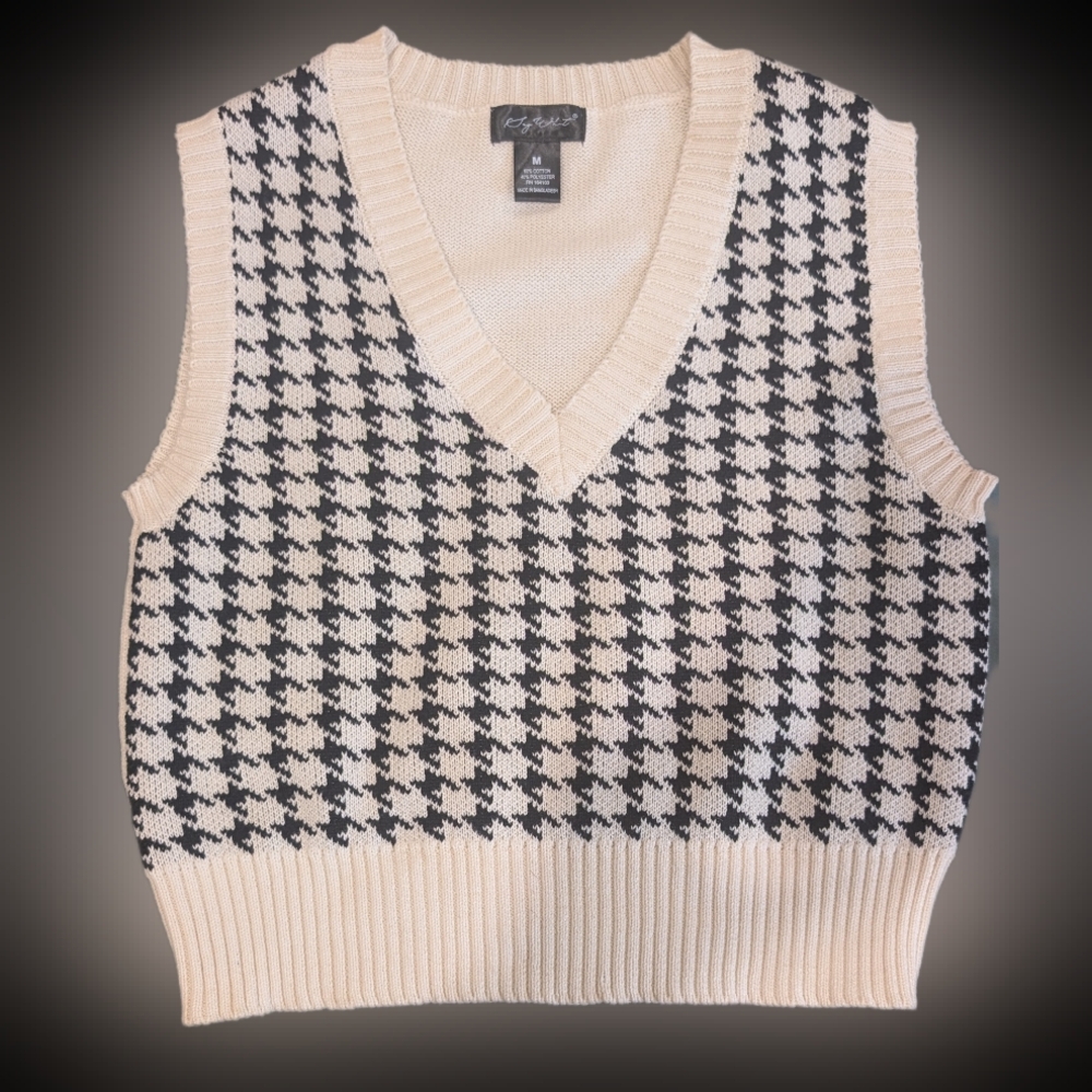 Say What? Black and Cream V-Neck Sweater Vest